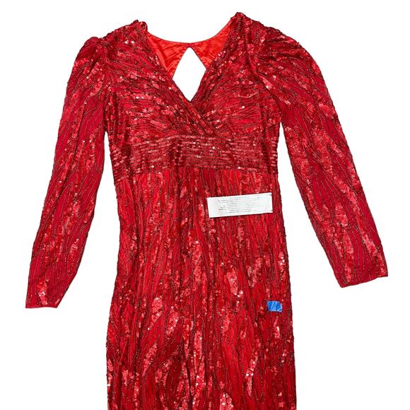 MAC DUGGAL 4635 Embellished Faux Wrap Open Back Gown Red Sequin 14 NEW - Picture 4 of 9